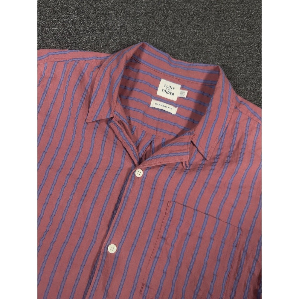 Flint‎ And Tinder Seersucker Camp Shirt Men's 2XL Loop Collar Red Coastal Preppy